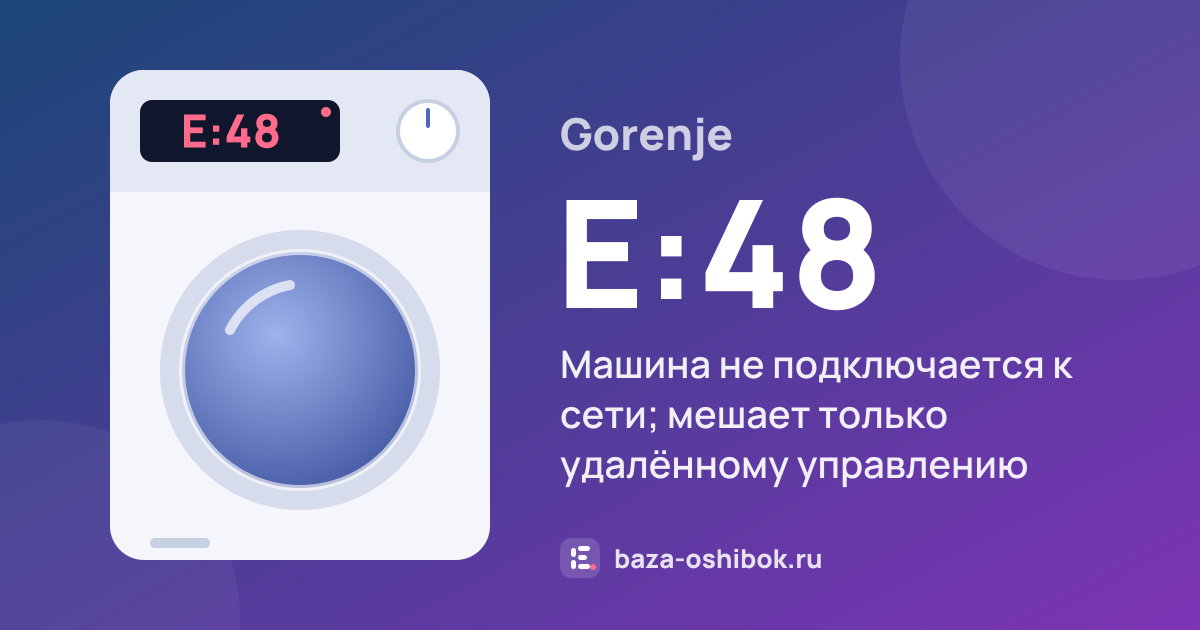 Ошибка E:48 на стиральной машине Gorenje — машина не подключается к сети; мешает только удалённому управлению через приложение
