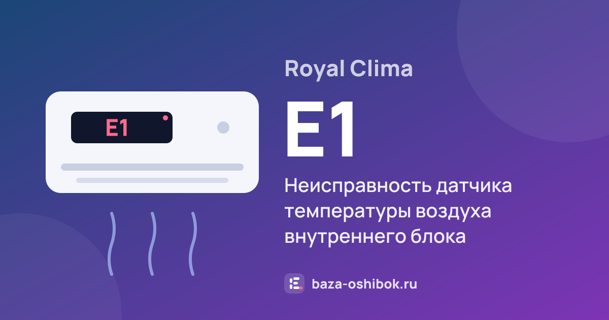 Ошибка E1 на кондиционере Royal Clima — неисправность датчика температуры воздуха внутреннего блока