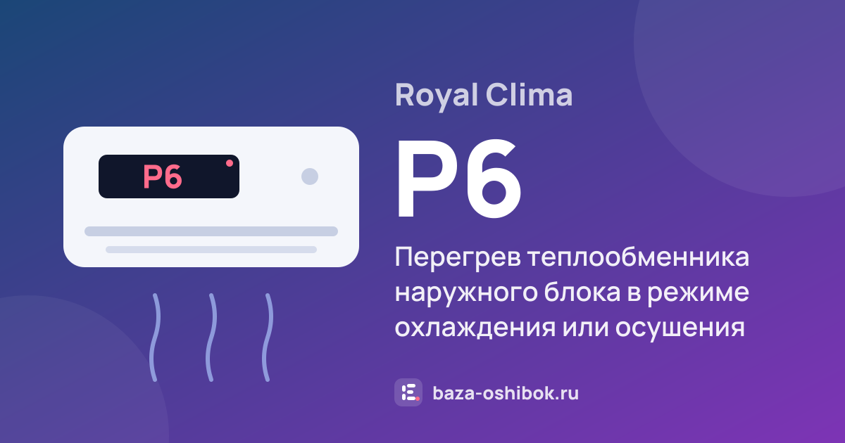 Ошибка P6 на кондиционере Royal Clima — перегрев теплообменника наружного блока в режиме охлаждения или осушения