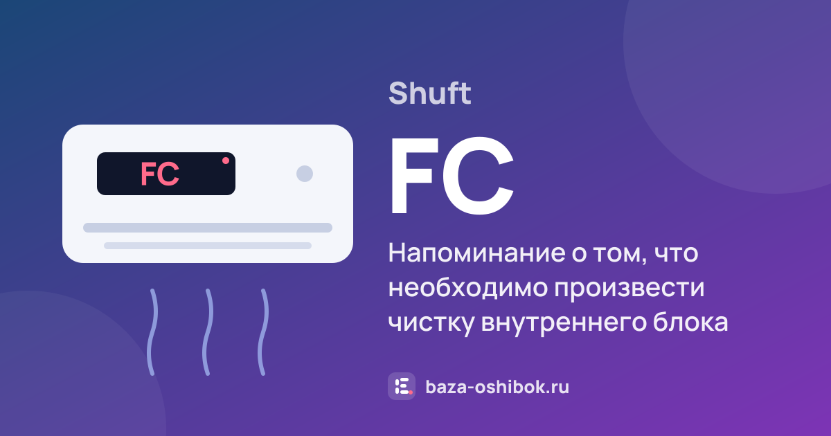 Ошибка FC на кондиционере Shuft — напоминание о том, что необходимо произвести чистку внутреннего блока